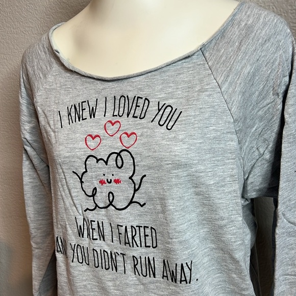 Funny Graphic Sweatshirt XL – “I Knew I Loved You When I Farted” Gray Pullover - Picture 5 of 5